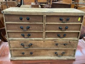 Antique pine nest of drawers with brass swan neck handles