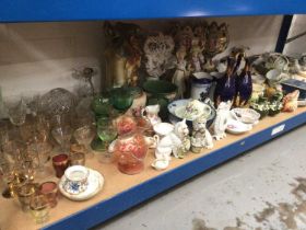 Large quantity of mixed china and glassware, including tea wares, carnival glass, etc (one shelf)