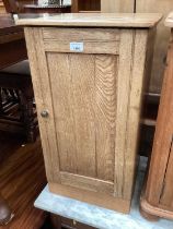 Oak pot cupboard with single shelf enclosed by panelled door, 37.5cm wide, 36cm deep, 69cm high