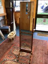 Walnut veneered cheval mirror on splayed legs, 163cm high