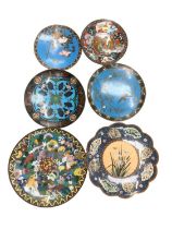 Group of six antique Japanese cloisonne dishes, various sizes