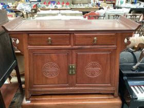 Chinese hardwood sideboard with two drawers and cupboards below, 112cm wide, 40.5cm deep, 78cm high