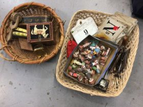 Group of sundries, including antique Indian terracotta figures, Indian boxes, antique bin label, old