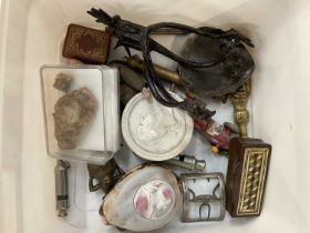 Group of miscellaneous items to include a Georgian silver shoe buckle, antique spurs, cameo carved s