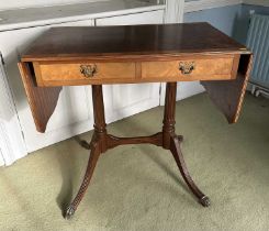 Regency-style walnut and burr wood sofa table on fluted supports