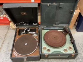 Vintage HMV portable gramophone and Vintage electric gramophone (2)