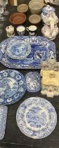 Four Victorian jelly moulds, together with various blue and white and Staffordshire china