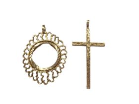 9ct gold cross pendants and 9ct gold pendant mount (2)