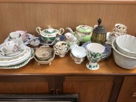 Group of ceramics, including Victorian jelly moulds, 19th century tea wares, etc, and a continental