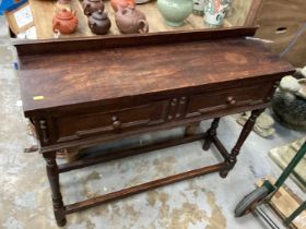 1920s oak hall table and two wine tables