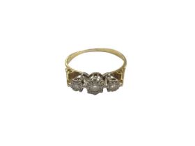 18ct gold diamond three stone ring in illusion setting, size Q½