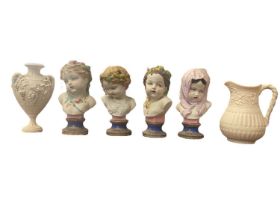 Set of four 19th century continental porcelain busts depicting the four seasons, each on a socket ba