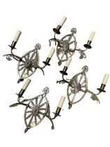 Good quality set of four bronze and glass prismatic drop wall lights, each 30cm wide