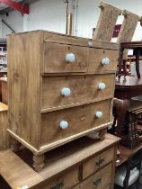 Victorian pine chest of two short and two long drawers with ceramic handles, 75.5cm wide, 41.5cm dee