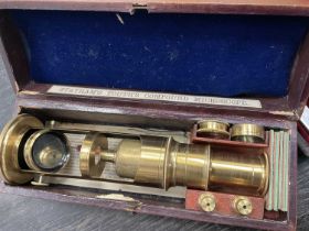 Victorian microscope and cased guage