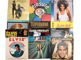 Box of LP records including Fleetwood Mac, Elvis Presley, Supertramp etc
