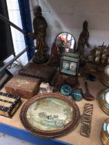 Sundry items, including a Georgian silk work picture, novelty vesta cases, boxes, etc