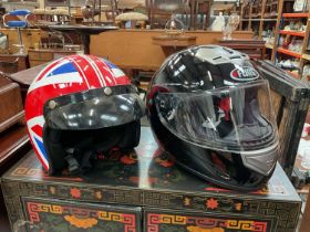 Flint Motorcycle helmet and a Union Jack design open faced crash helmet