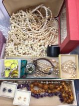 Group of vintage simulated pearls, other bead necklaces, dress rings, watches and other costume jewe