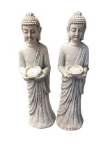 Pair of Buddha figures, possibly terracotta, 107cm high