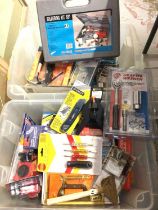 Large quantity of hand tools and accessories, mostly new in packets (4 boxes)