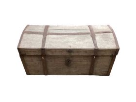 Early 20th century silvered oak, iron bound, domed chest