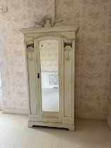 Art Nouveau inspired painted wardrobe with pierced and embossed decoration and central mirror