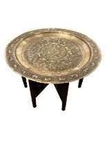 Antique Indian brass dish topped folding table
