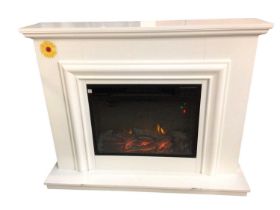 Contemporary electric fireplace in white finish, 114cm wide, 33cm deep, 89cm high