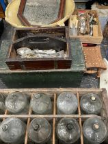 Sundry items including large ceramic dairy bowl, mirror, 19th century painted pine box, cutlery, boa