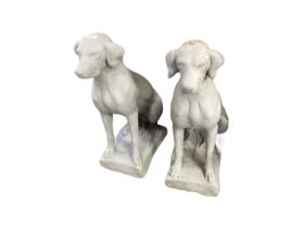 Pair of grey painted concrete garden statues of dogs, 75cm high