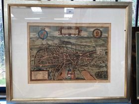 Late 16th century hand coloured map of Norwich by Braun and Frans Hogenberg