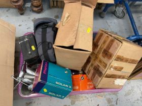 One box of assorted cameras together with camera plates