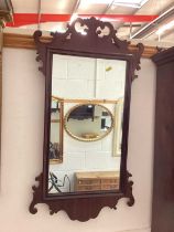 Antique mahogany fret mirror, 87cm x 36.5cn