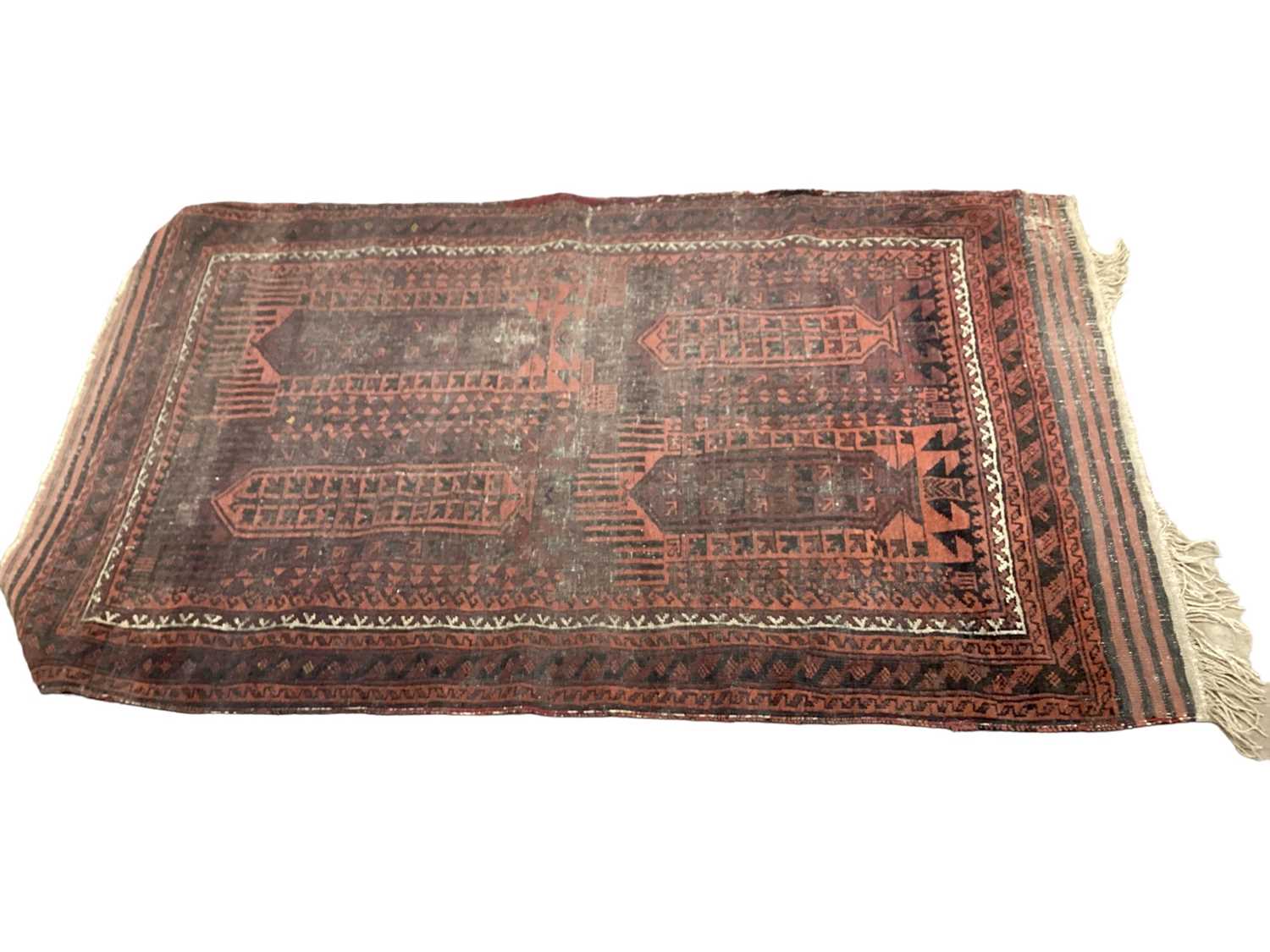 Two Eastern rugs with geometric decoration on red and blue ground, 175cm x 128cm - Image 4 of 6