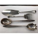 Pair of silver Mappin & Webb salad servers and a pair of silver fish servers