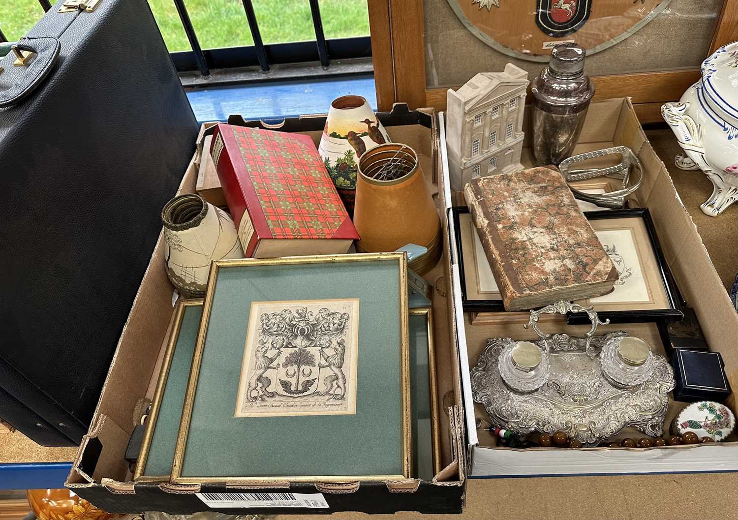 Group of mixed items to include 18th/19th armorial engravings, model cars, silver plate and sundries