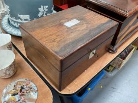 19th century Rosewood work box with mother of pearl inlaid decoration.