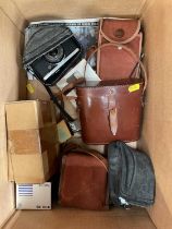 Two Olympus Trip 35 cameras, pair of binoculars in leather case, and other items
