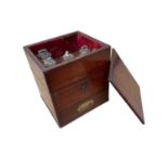 Early 19th century mahogany cased medicine case, with damage and some bottles missing