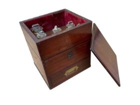 Early 19th century mahogany cased medicine case, with damage and some bottles missing