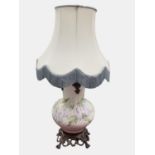 Decorative early 20th century Continental porcelain and metal lamp with shade