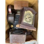 Two boxes of clocks, mostly spares and repairs