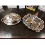 Good quality silver plated tureen with liner, beaded borders, together with a silver plated basket w