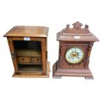 Edwardian oak smokers cabinet and an Edwardian mantel clock in architectural case (2)