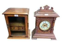 Edwardian oak smokers cabinet and an Edwardian mantel clock in architectural case (2)