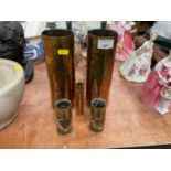 Pair of First World War brass trench art vases with Japanese style decoration, together with other b