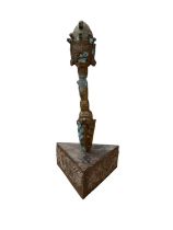 Tibetan ritual dagger/Phurba on stand, total height 35cm