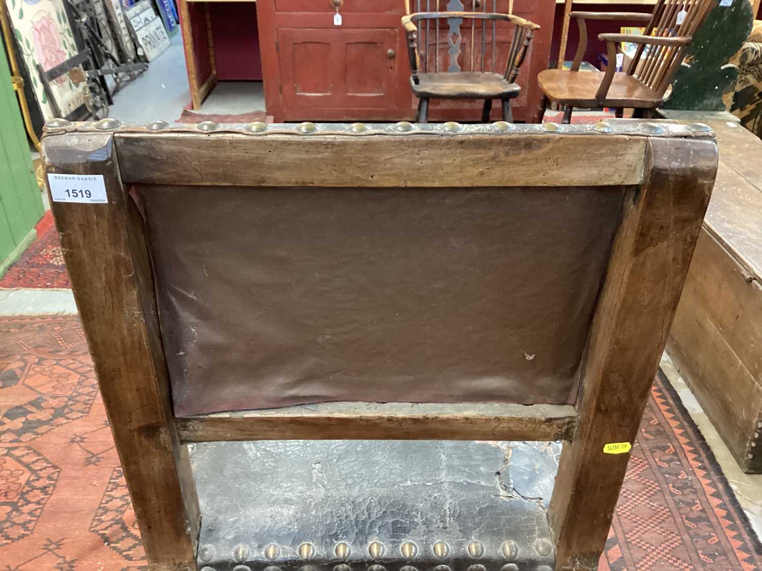 19th century Continental fruitwood side chair with studded leather seat and back - Image 6 of 21