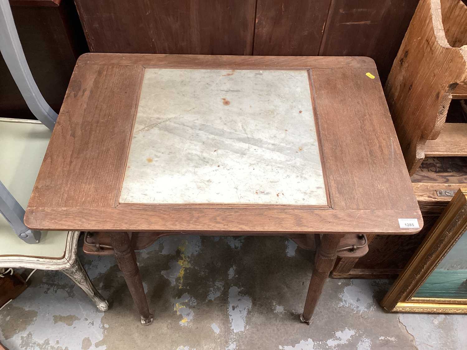 Oak serving table with marble inset top - Image 2 of 3